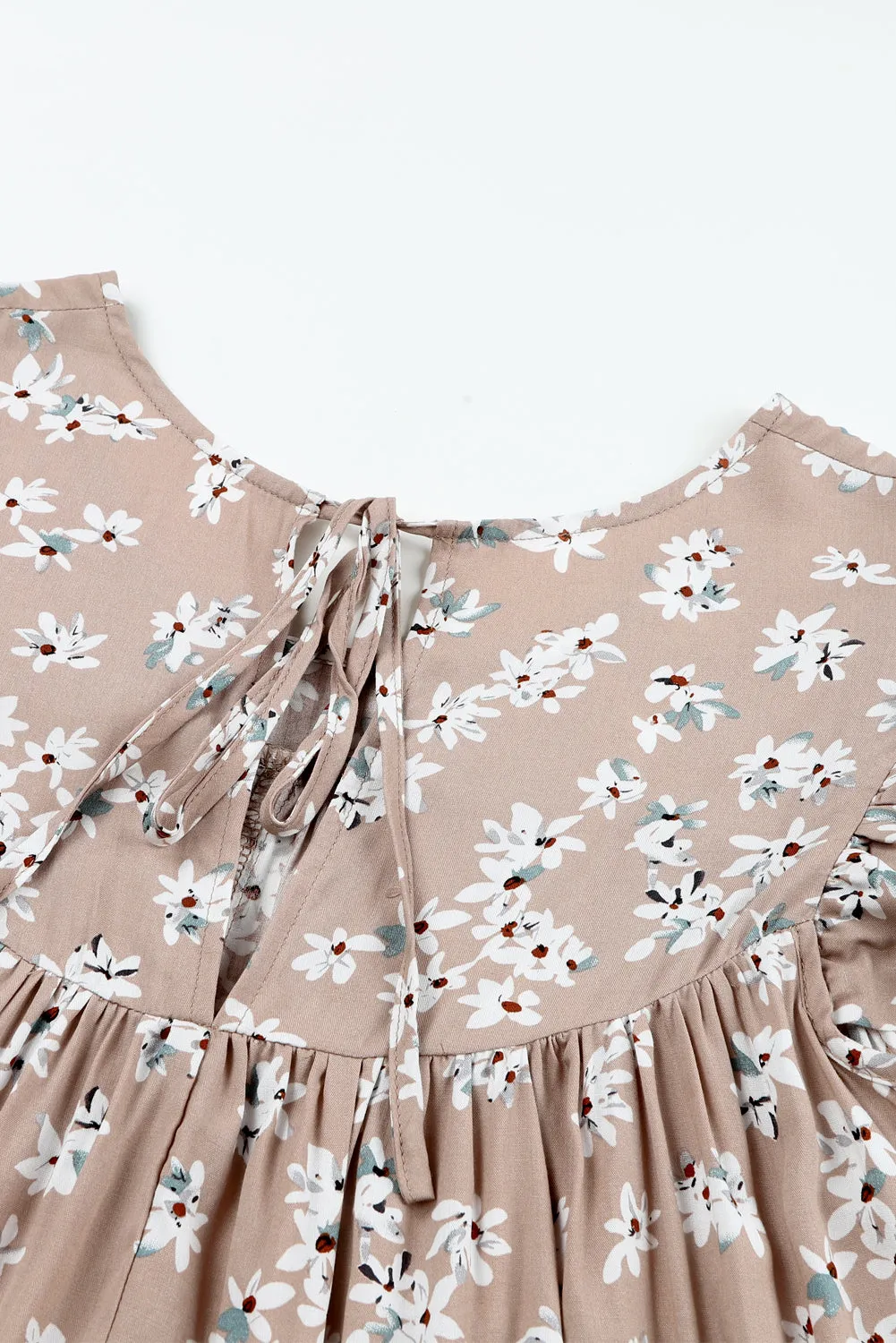 Khaki Ruffled Sleeve Floral Print Romper