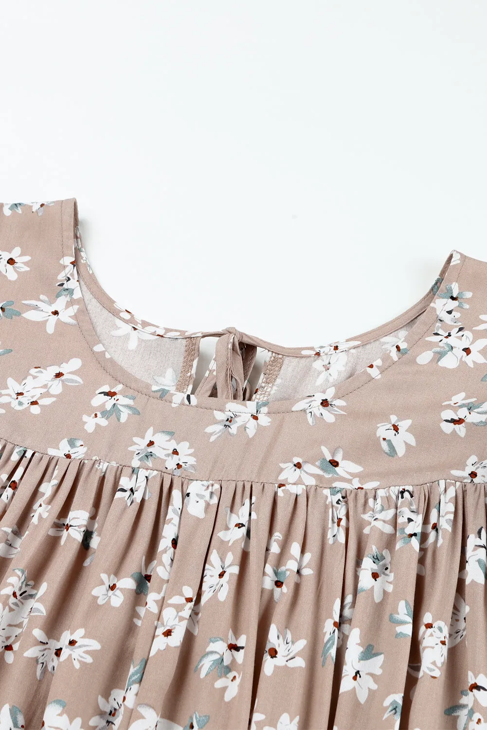 Khaki Ruffled Sleeve Floral Print Romper