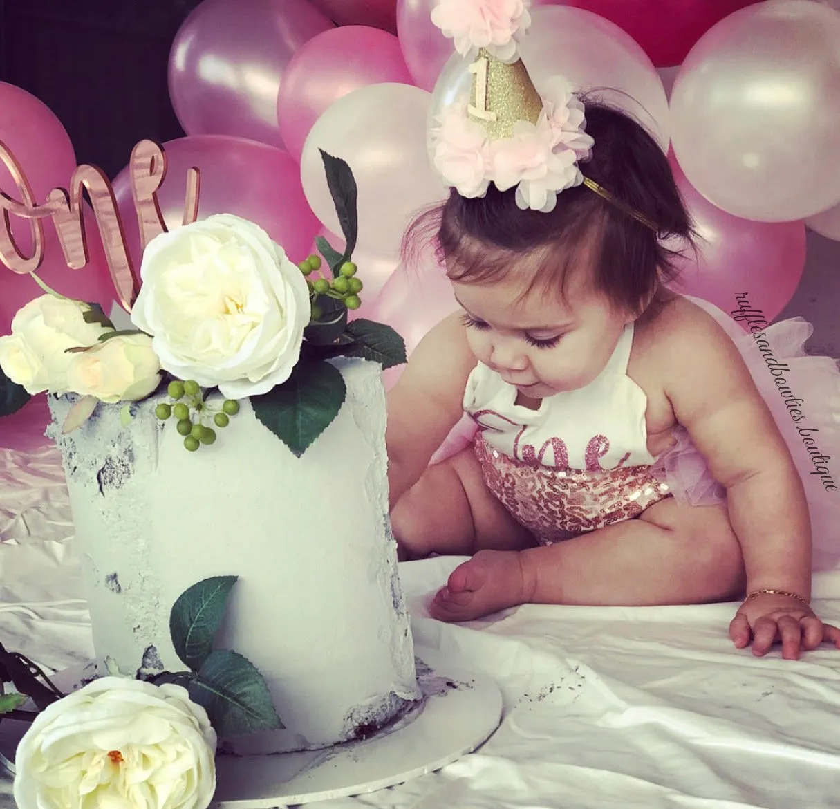 Kryssi Kouture Exclusive Girls First Birthday Darling Dazzle Rose Gold 1st Birthday TUTU Romper