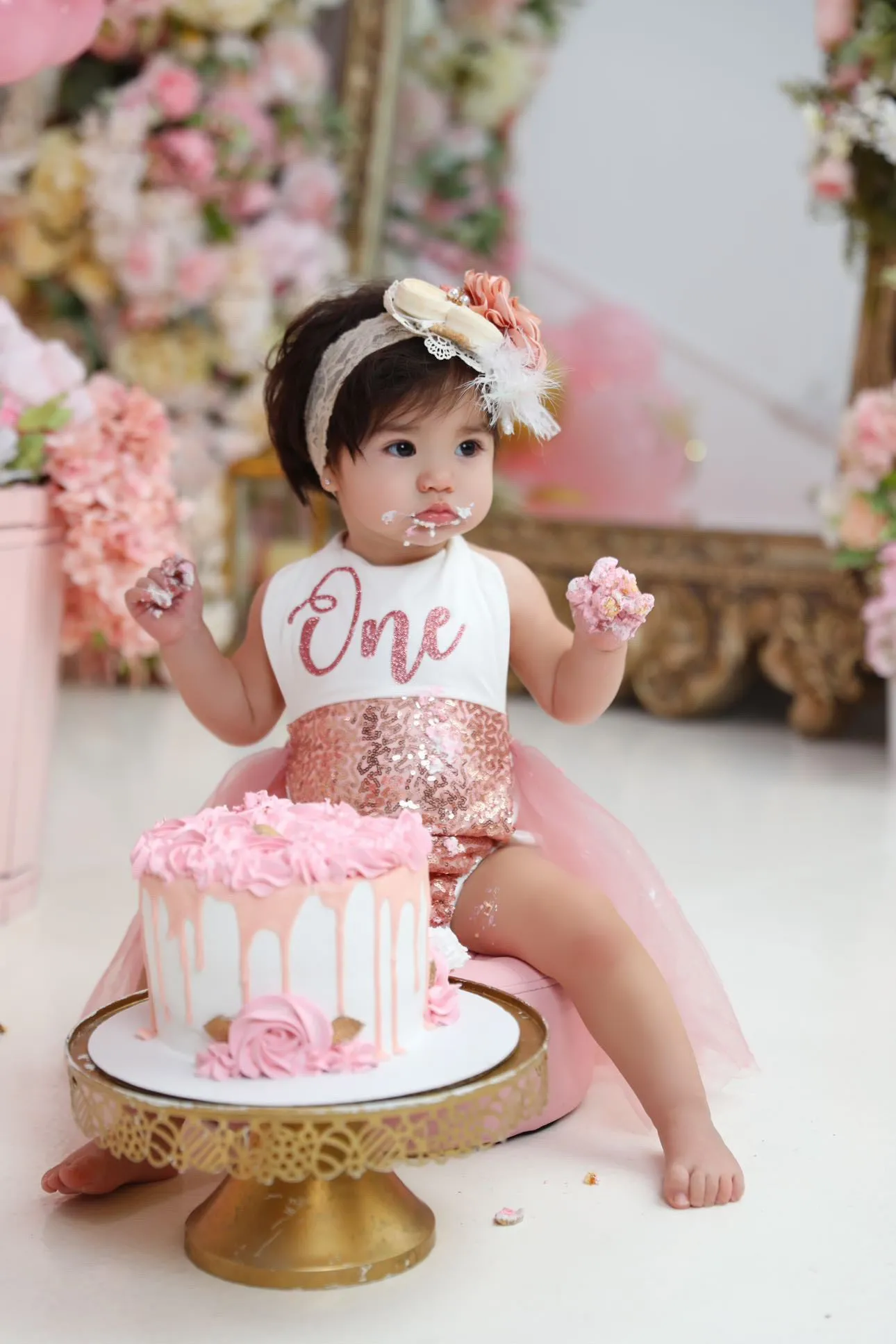 Kryssi Kouture Exclusive Girls First Birthday Darling Dazzle Rose Gold 1st Birthday TUTU Romper