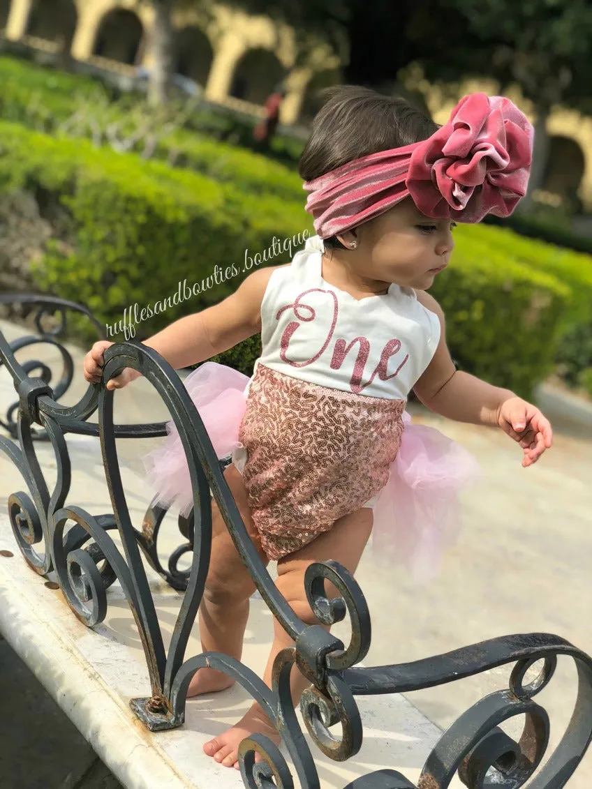 Kryssi Kouture Exclusive Girls First Birthday Darling Dazzle Rose Gold 1st Birthday TUTU Romper