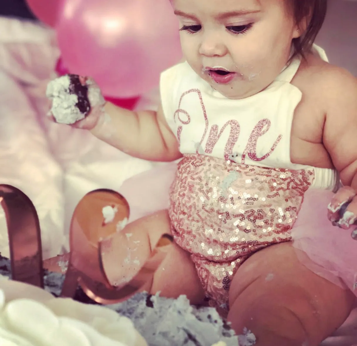 Kryssi Kouture Exclusive Girls First Birthday Darling Dazzle Rose Gold 1st Birthday TUTU Romper
