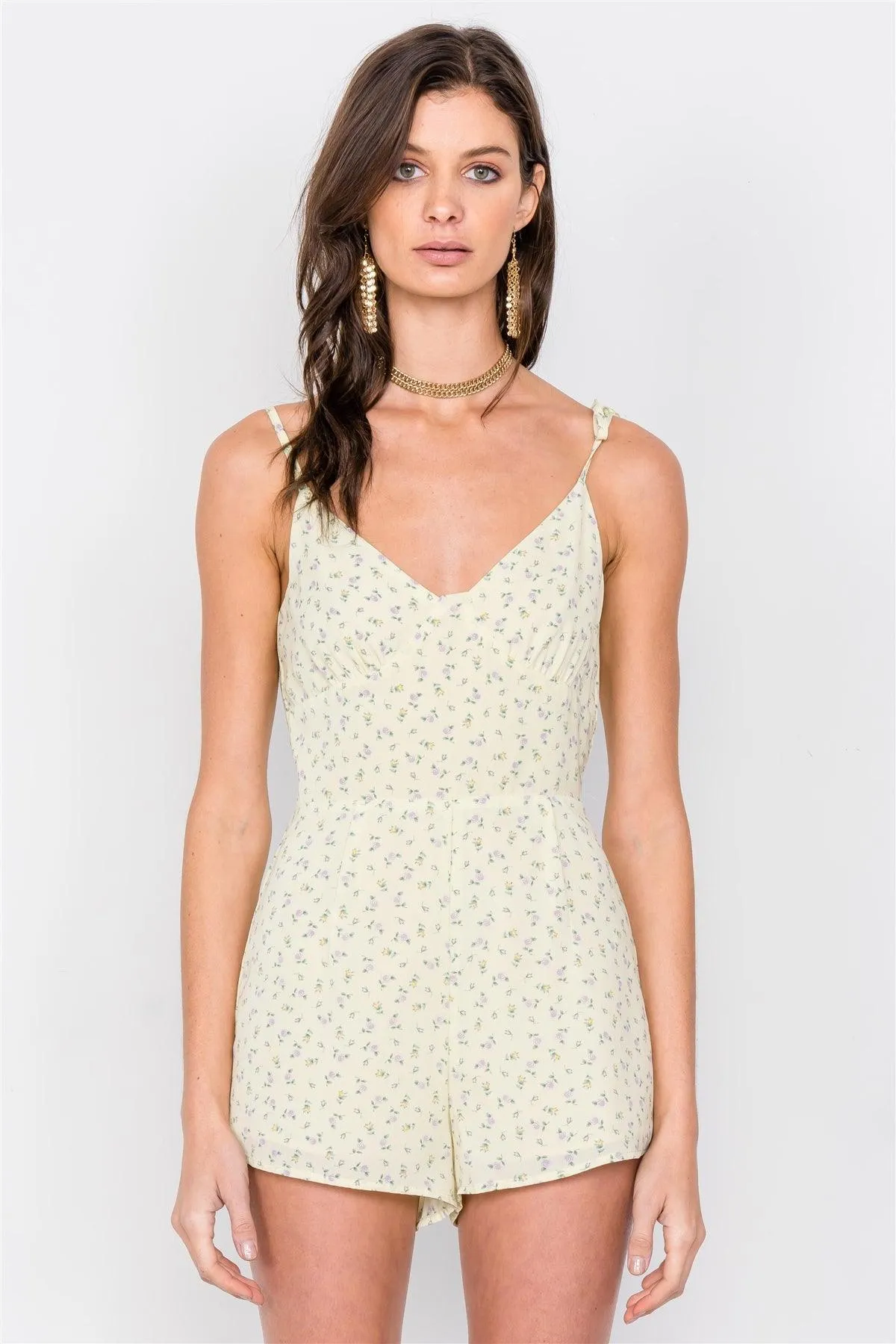 Lemonade Yellow Boho Floral Mini Chic Casual Romper /2-1-1