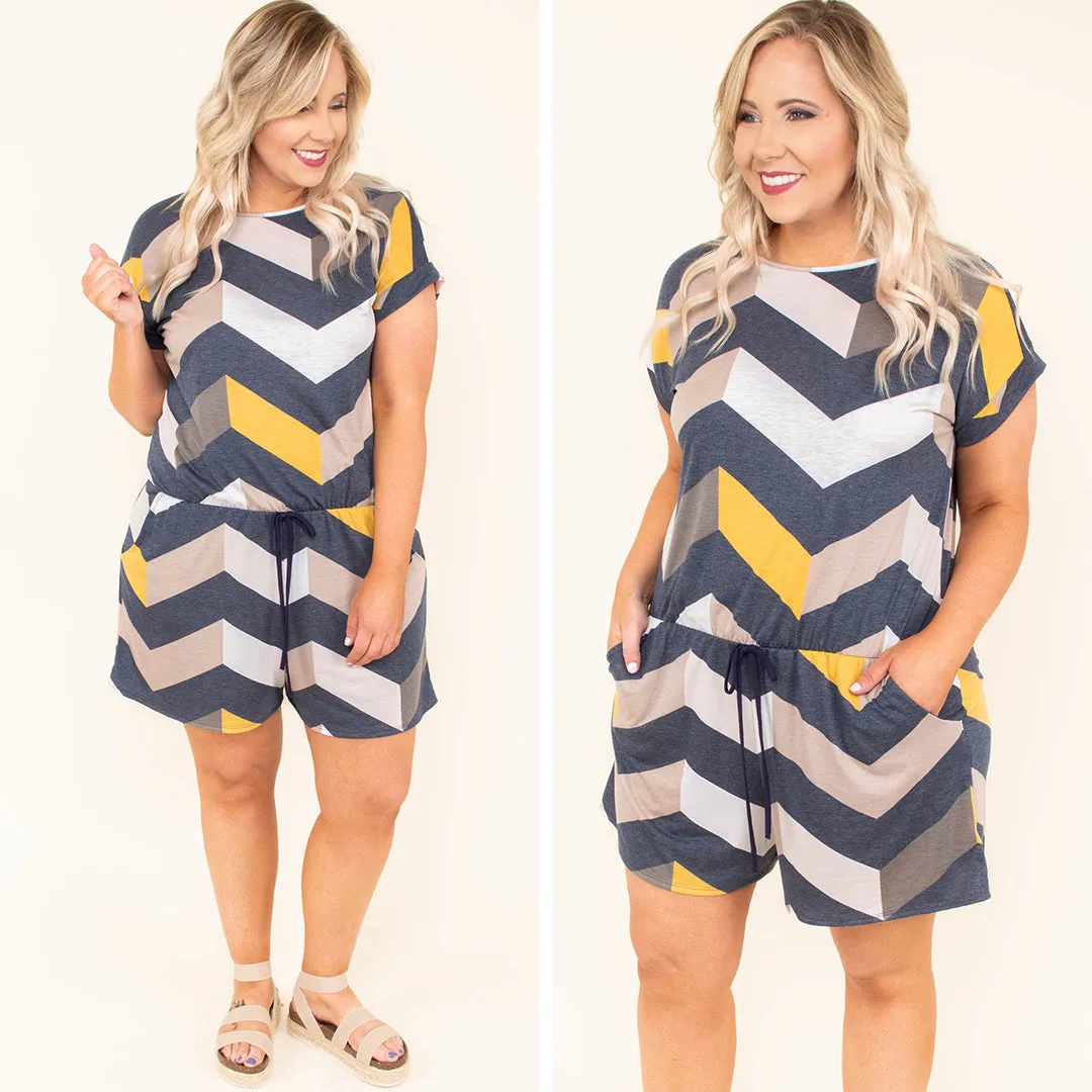 Life Changing Romper, Navy-Mustard