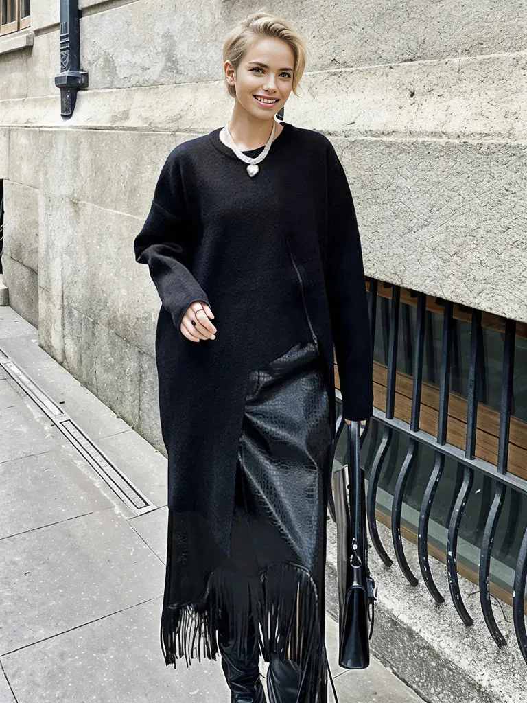 Limited Edition Knitted Pullover with Zipper Detail - Asymmetrical Cut, Available in Gray and Black