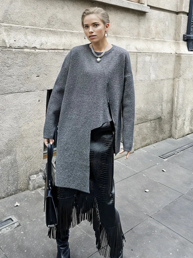 Limited Edition Knitted Pullover with Zipper Detail - Asymmetrical Cut, Available in Gray and Black