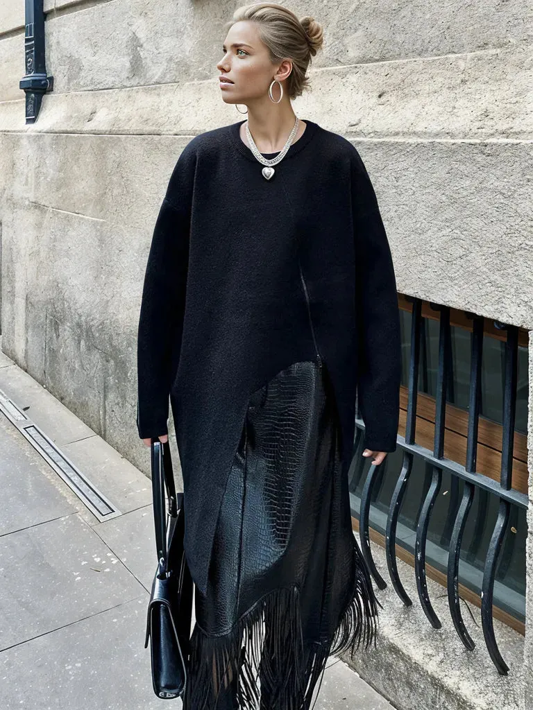 Limited Edition Knitted Pullover with Zipper Detail - Asymmetrical Cut, Available in Gray and Black