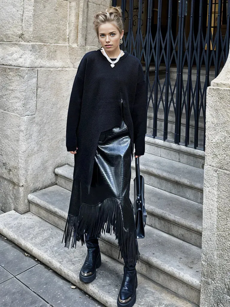 Limited Edition Knitted Pullover with Zipper Detail - Asymmetrical Cut, Available in Gray and Black