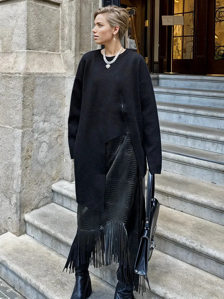 Limited Edition Knitted Pullover with Zipper Detail - Asymmetrical Cut, Available in Gray and Black