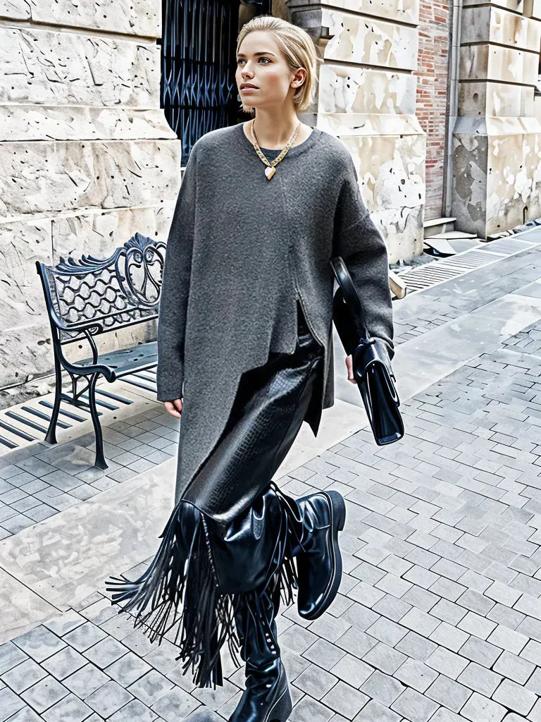 Limited Edition Knitted Pullover with Zipper Detail - Asymmetrical Cut, Available in Gray and Black