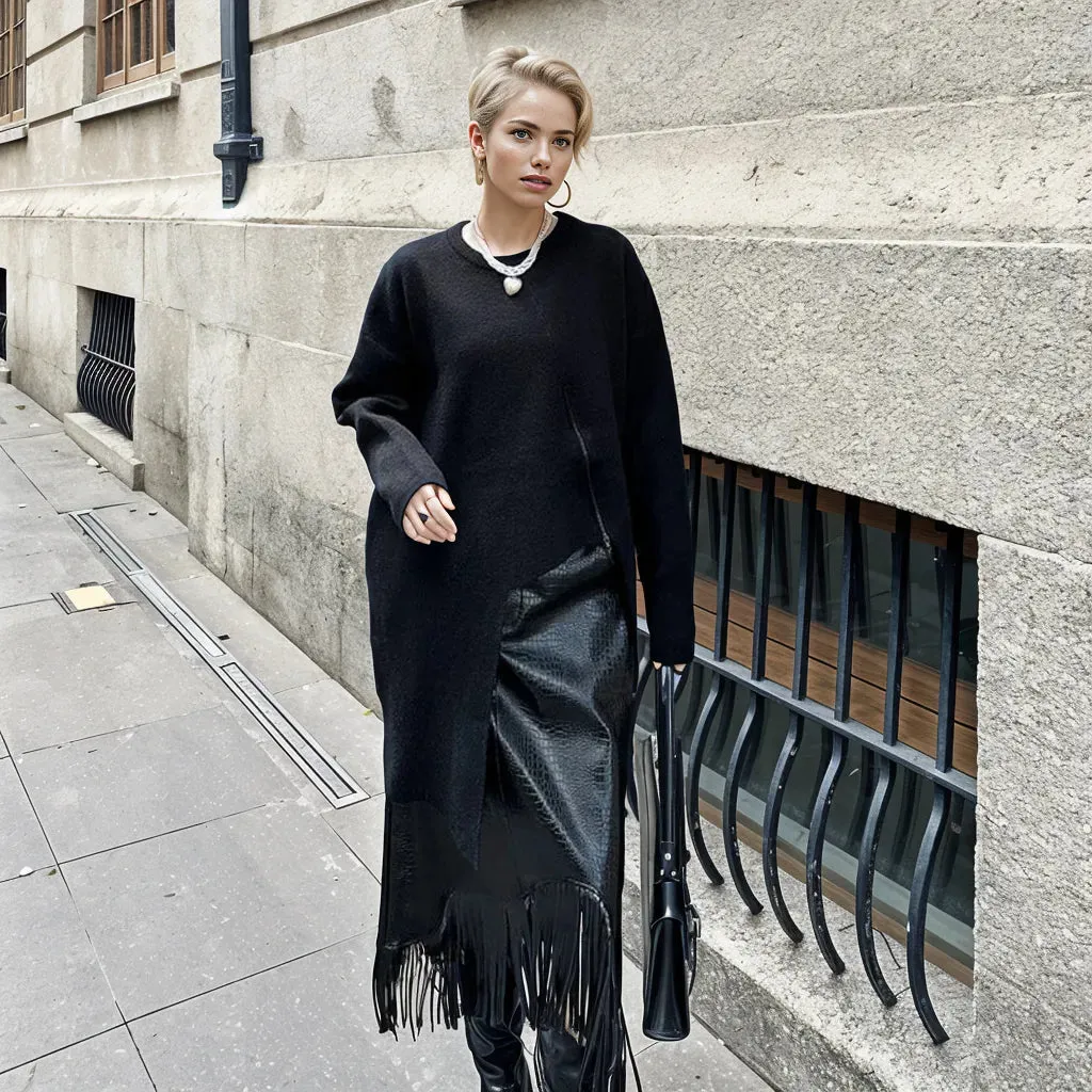 Limited Edition Knitted Pullover with Zipper Detail - Asymmetrical Cut, Available in Gray and Black
