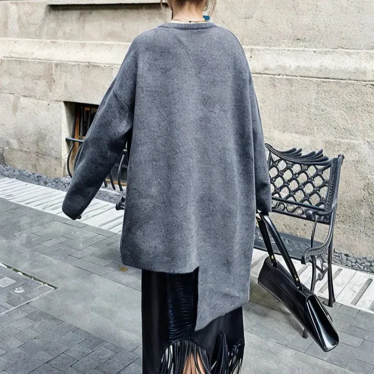 Limited Edition Knitted Pullover with Zipper Detail - Asymmetrical Cut, Available in Gray and Black
