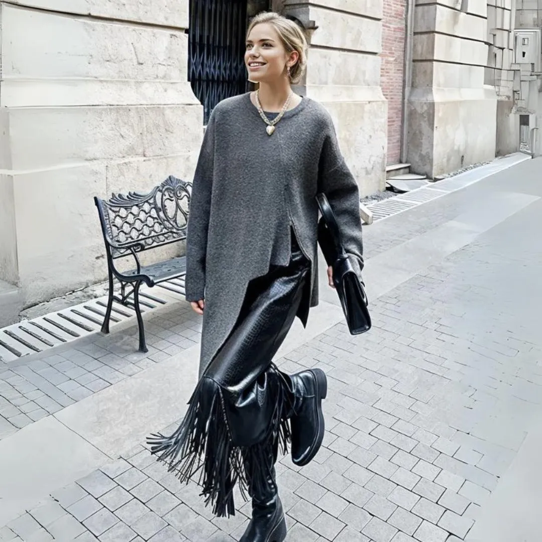 Limited Edition Knitted Pullover with Zipper Detail - Asymmetrical Cut, Available in Gray and Black