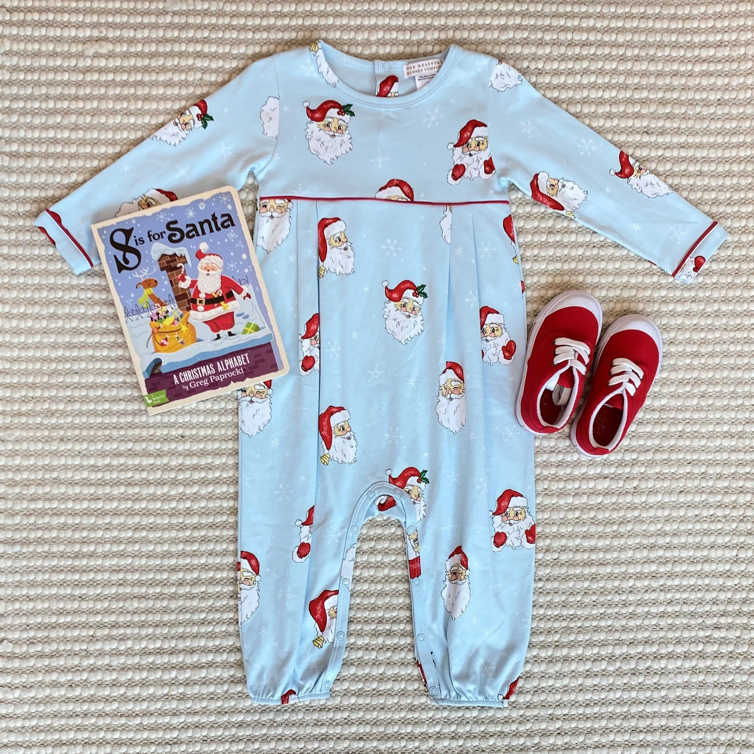 Long Sleeve Bradford Romper - Dear Santa (Buckhead Blue) with Richmond Red