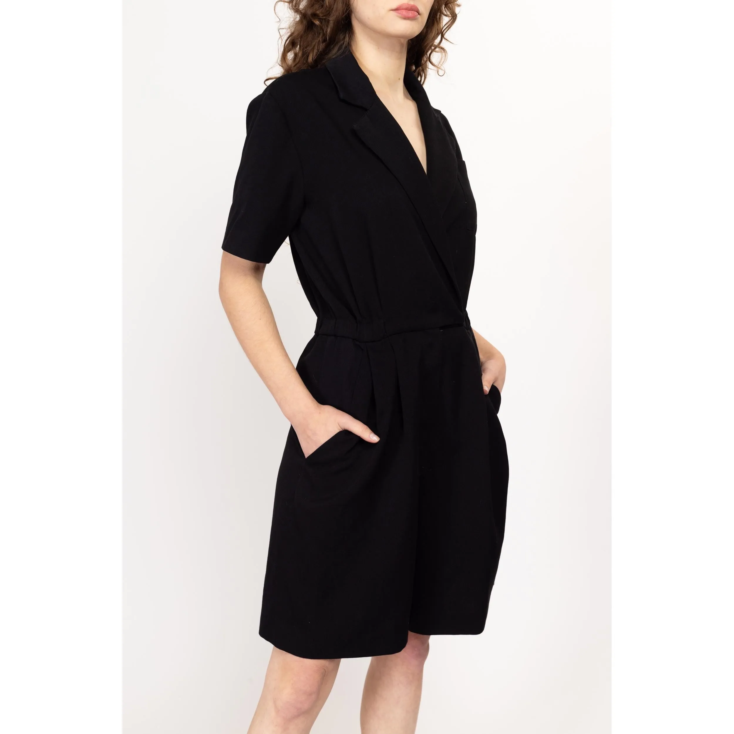 Medium 80s Ann Tjian Black Collared Romper