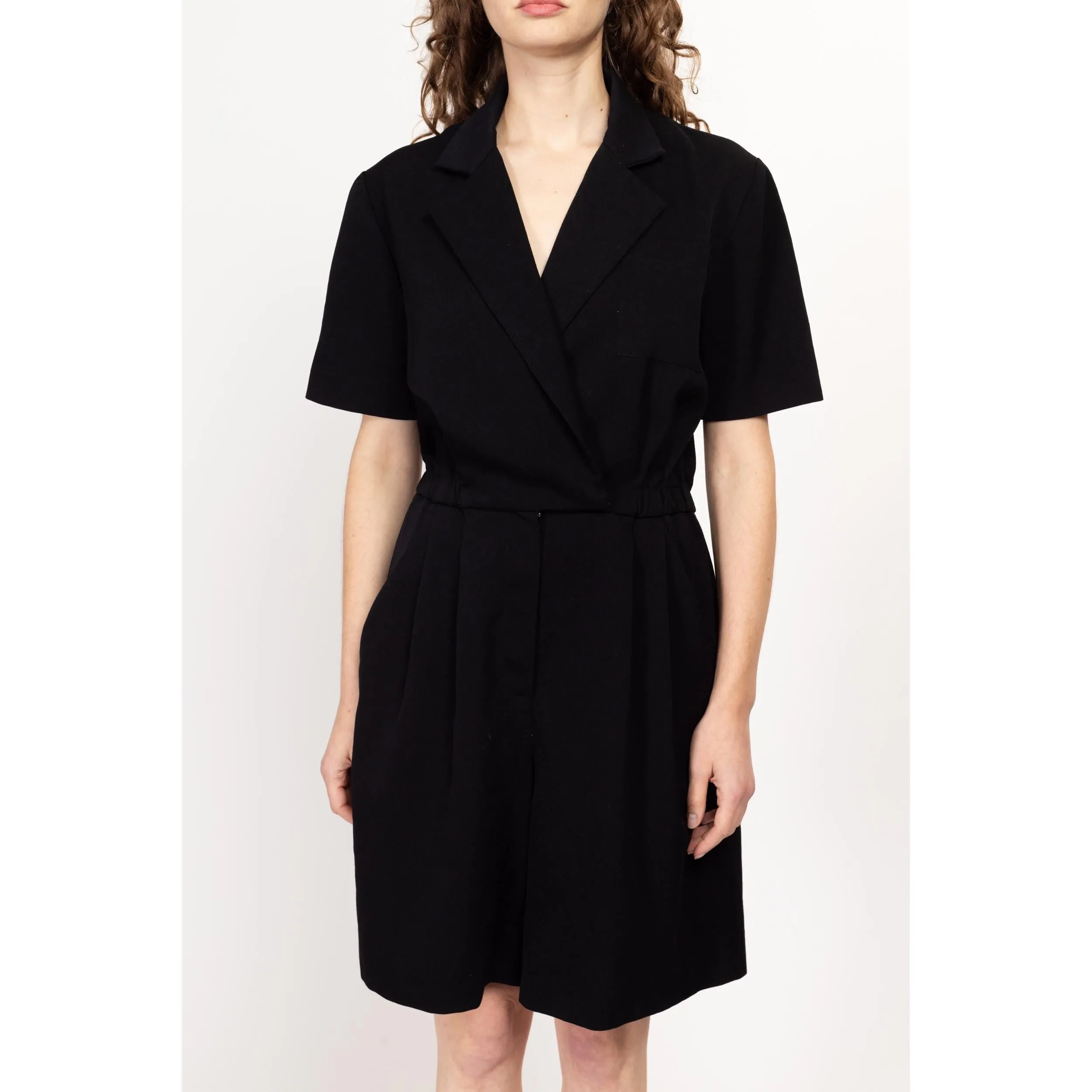 Medium 80s Ann Tjian Black Collared Romper