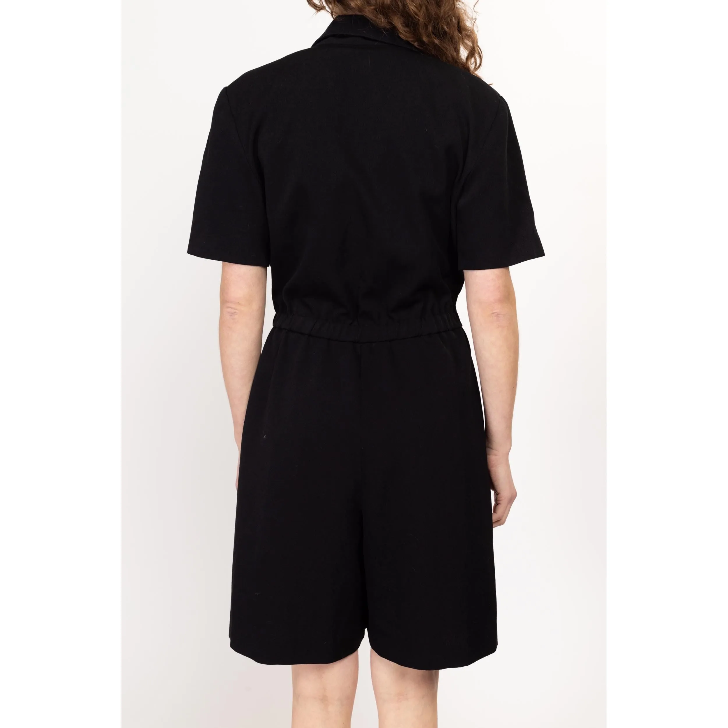 Medium 80s Ann Tjian Black Collared Romper