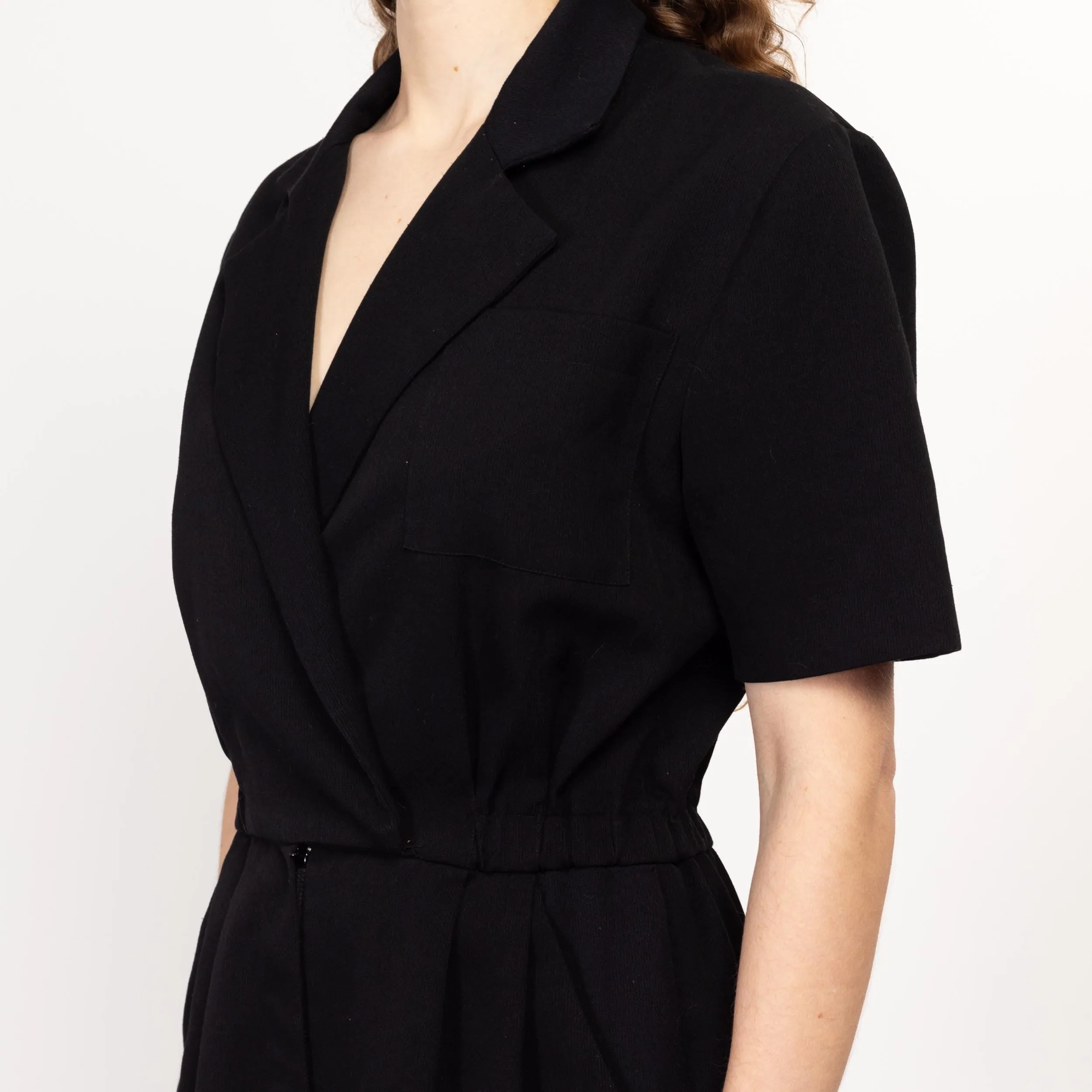 Medium 80s Ann Tjian Black Collared Romper