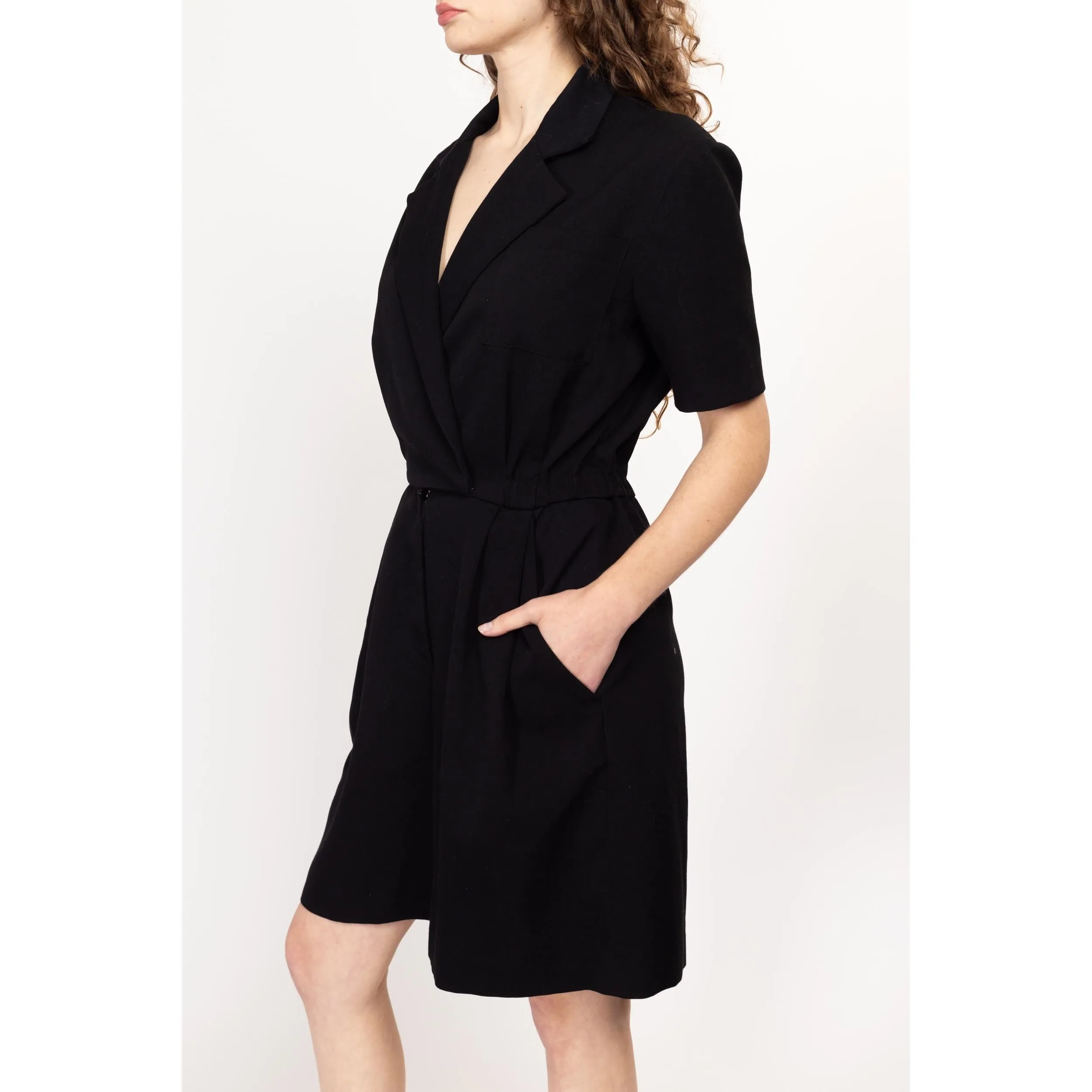Medium 80s Ann Tjian Black Collared Romper