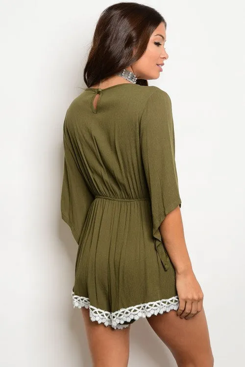Misses Olive Green and White Romper