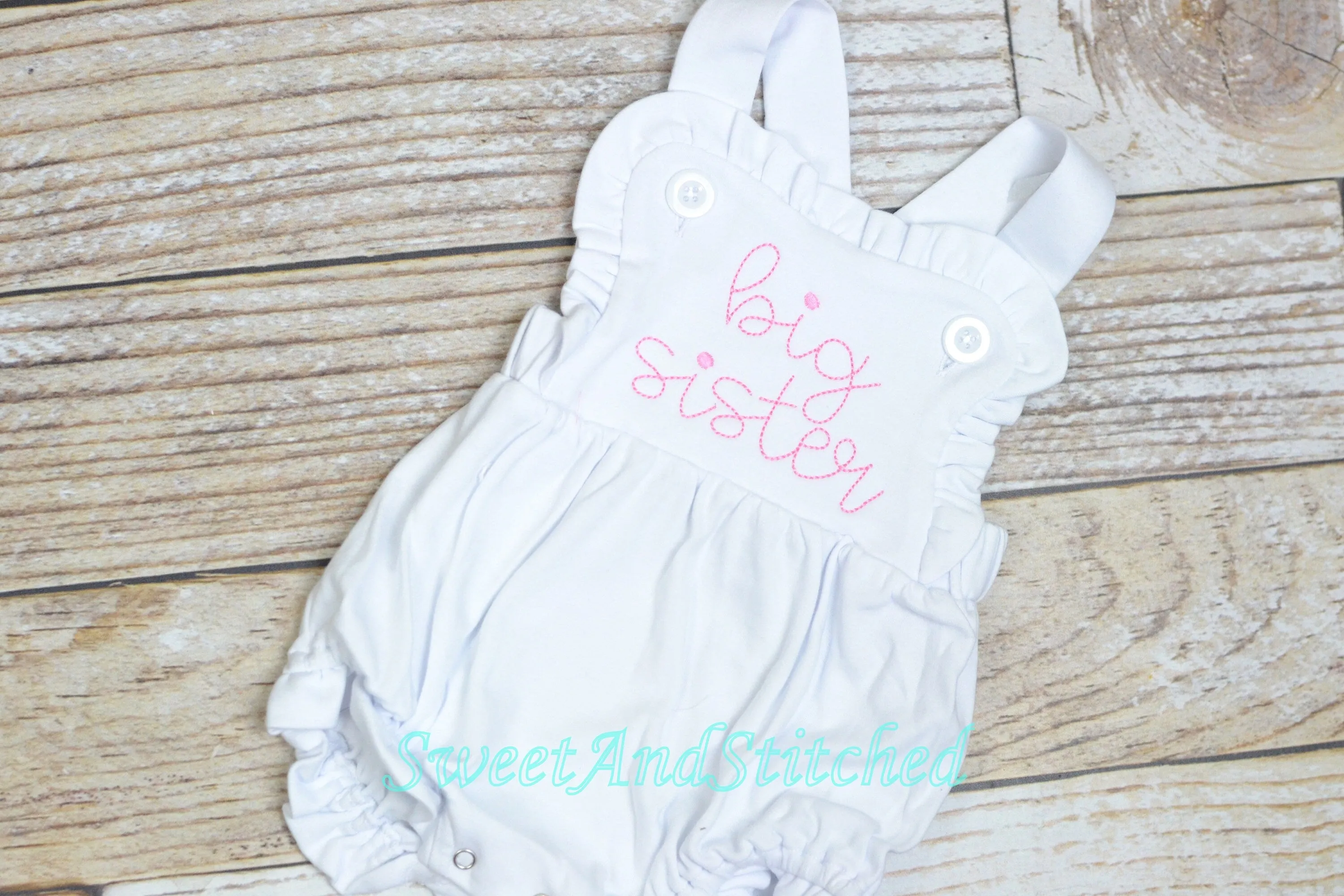 Monogrammed big sister outfit, girls cross backed bubble, girls summer romper, big sister bubble, big sister hospital outfit