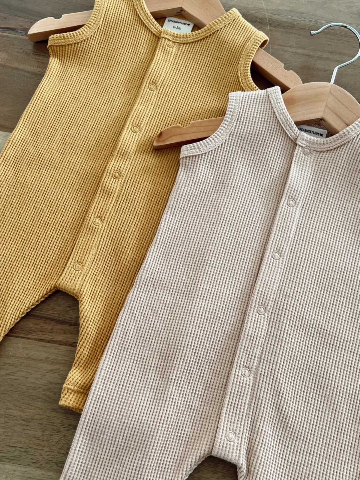 Organic Waffle Easy Romper, Tan