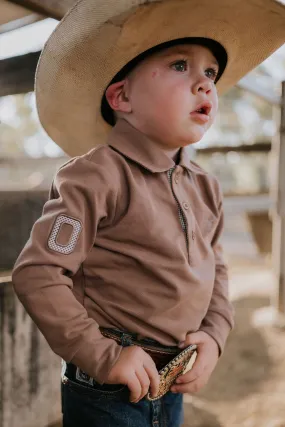 "Barker" Dessert Brown Contrast Long Sleeve Polo