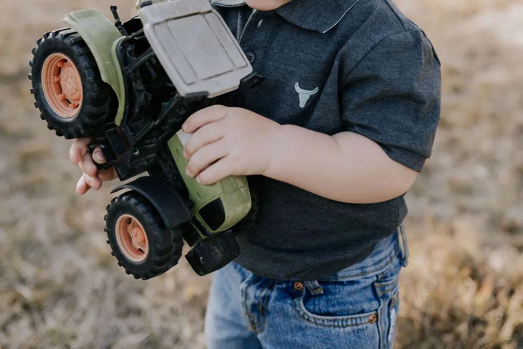 "Benny Baby" Grey Baby Polo Romper