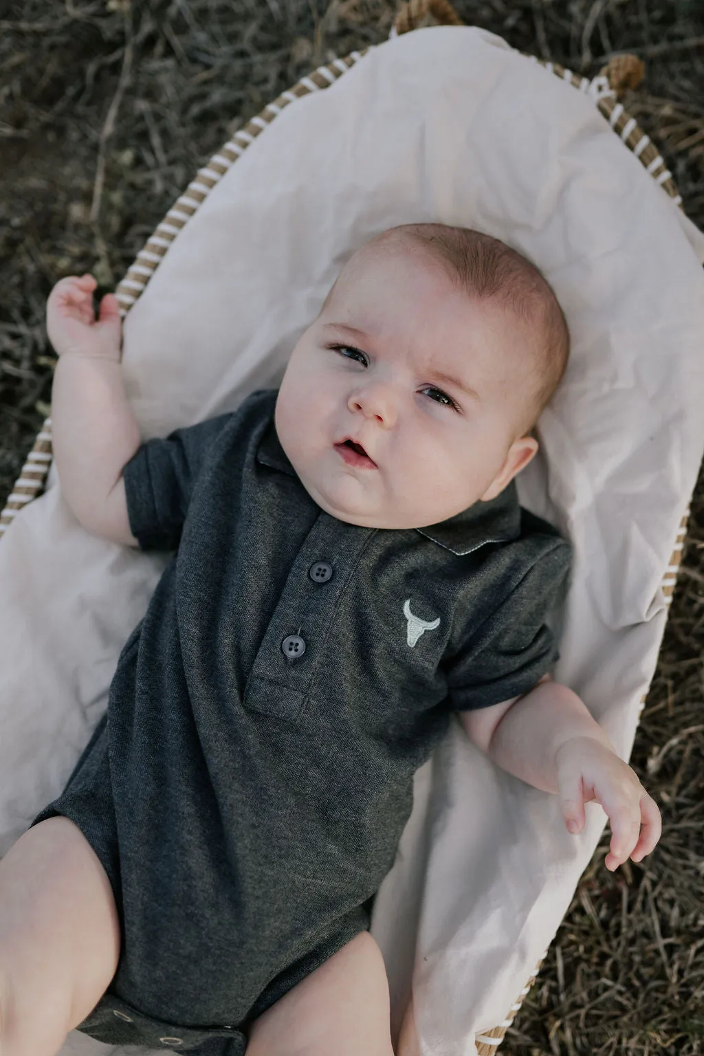 "Benny Baby" Grey Baby Polo Romper