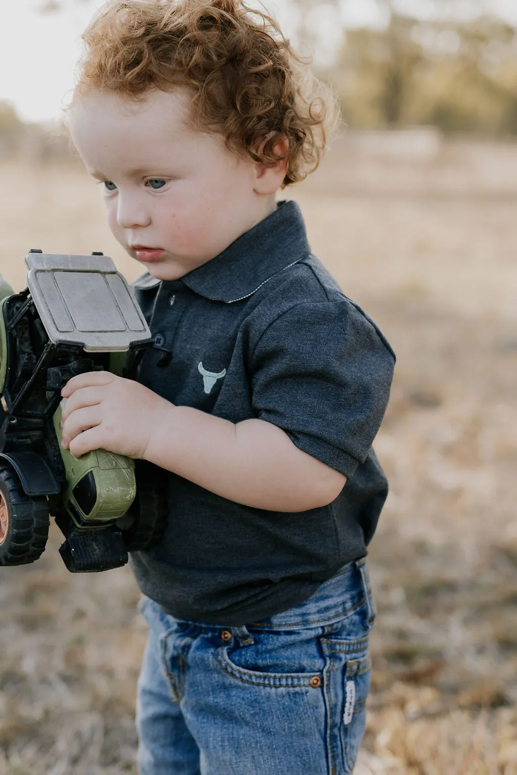 "Benny Baby" Grey Baby Polo Romper