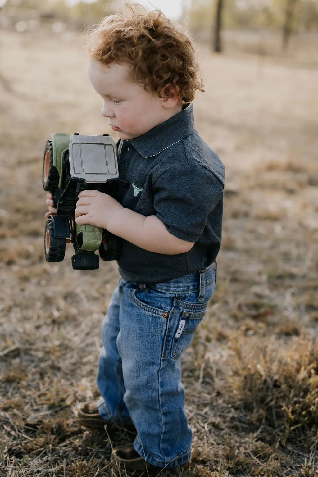 "Benny Baby" Grey Baby Polo Romper