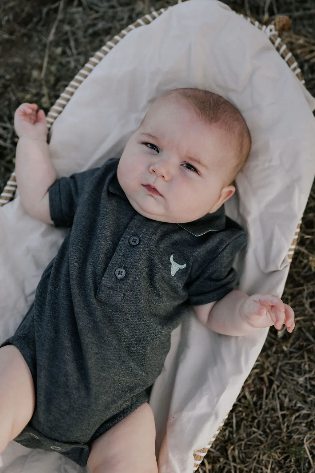 "Benny Baby" Grey Baby Polo Romper