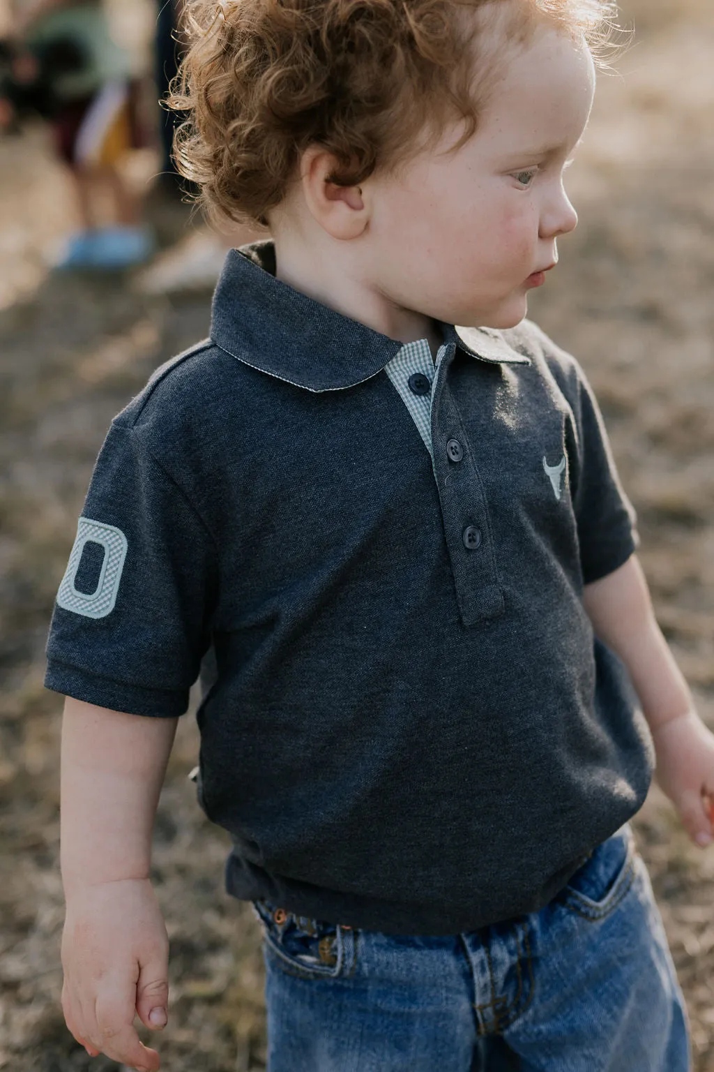 "Benny Baby" Grey Baby Polo Romper