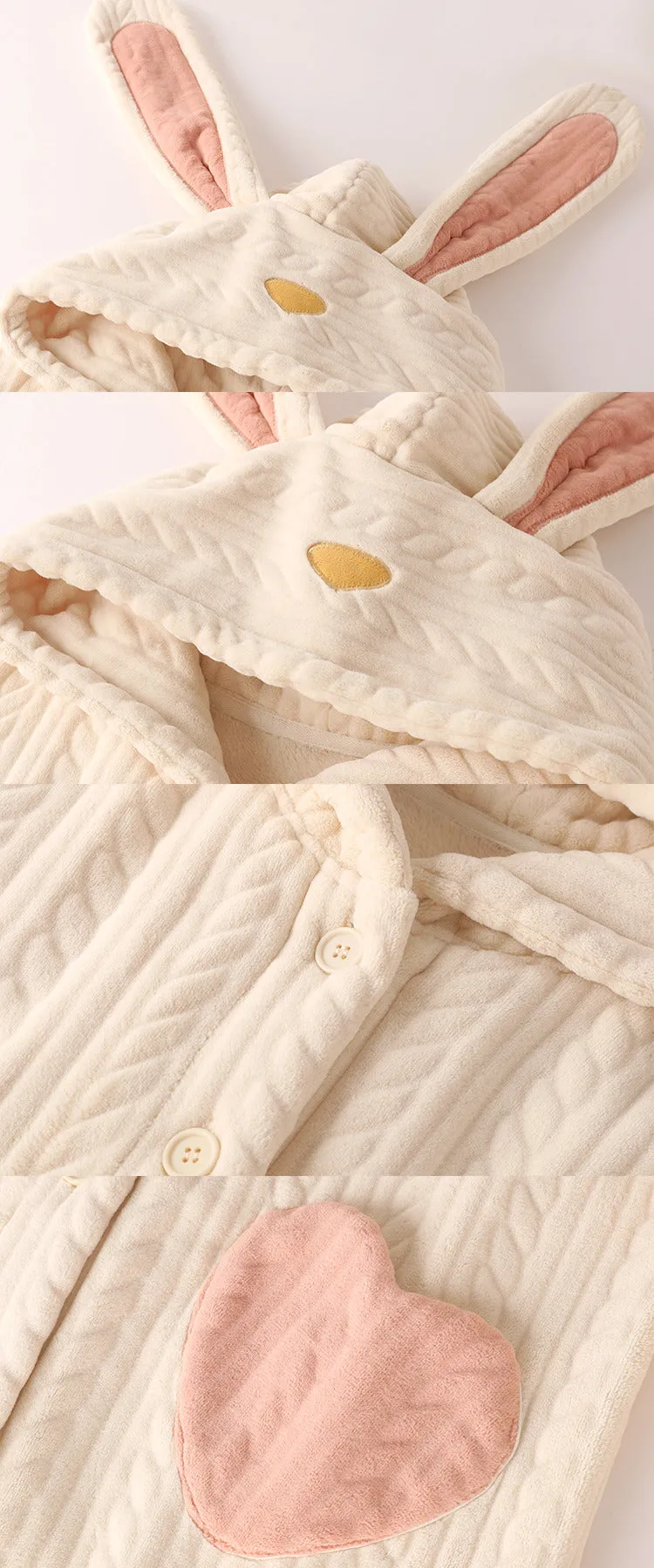 Rabbit Ears White Pink Winter Top & Pants Pajamas Sleepwear Set