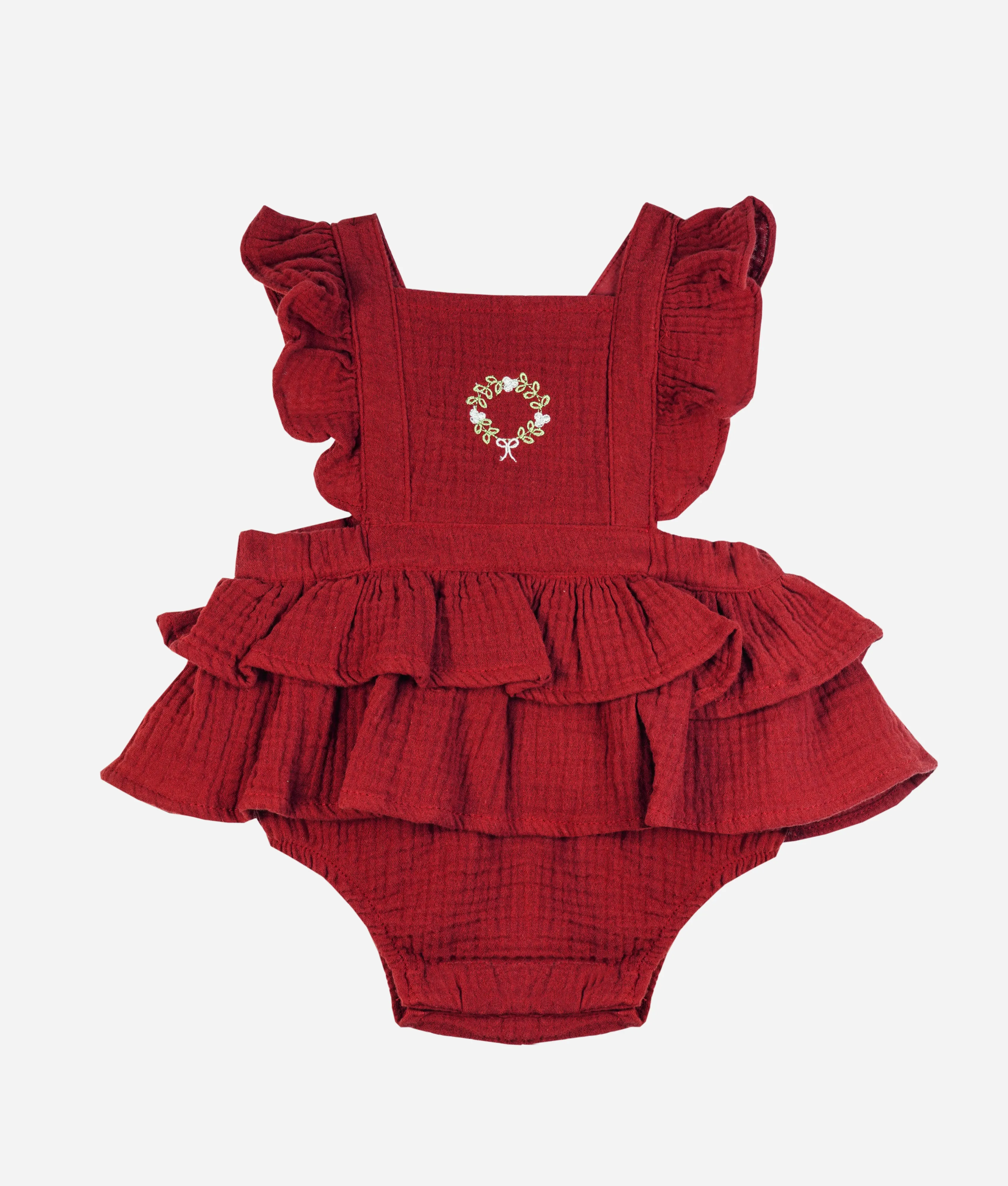 Red Baby Prairie Ruffle Romper