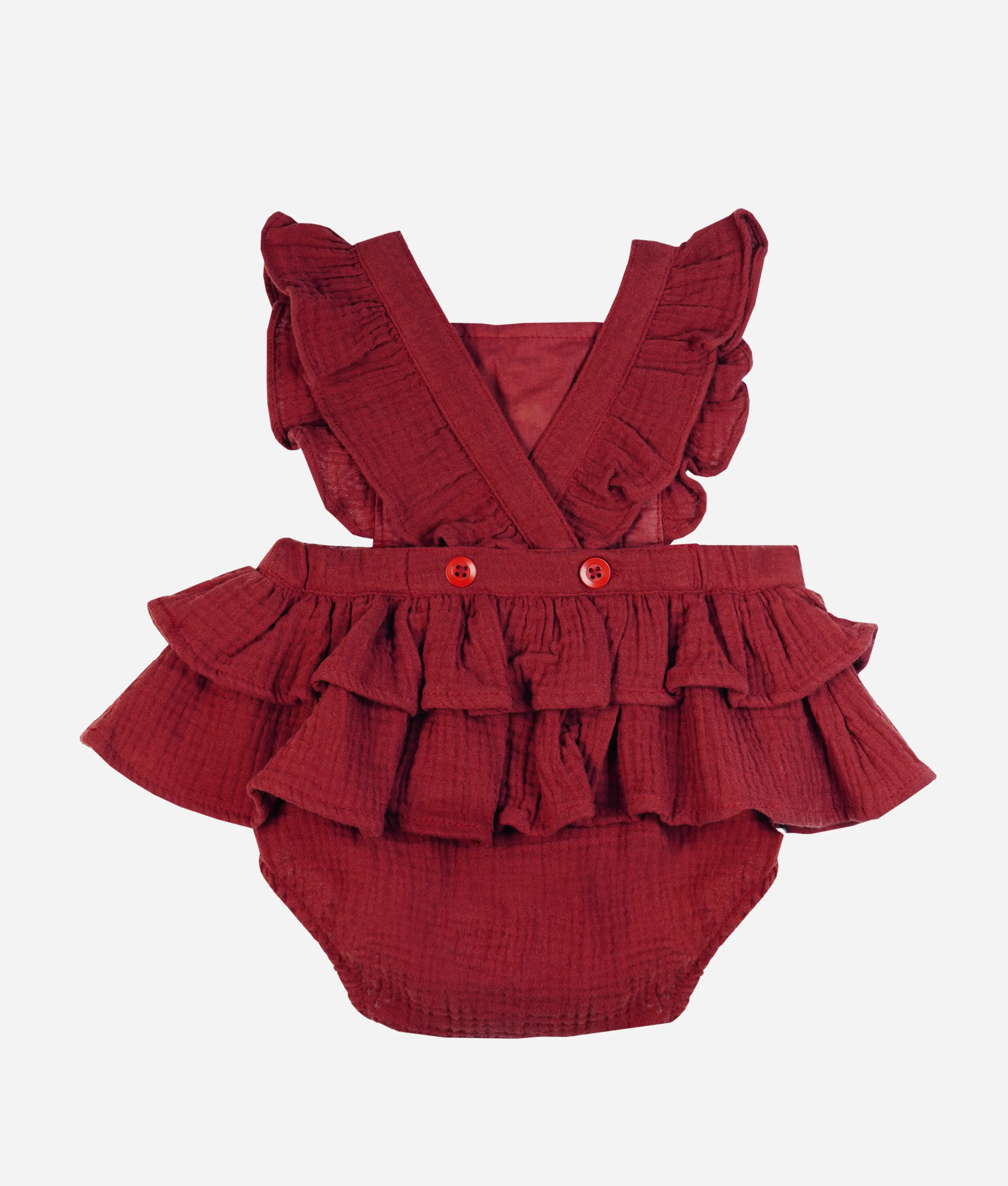 Red Baby Prairie Ruffle Romper