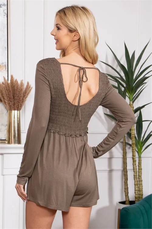 S11-4-1-R70020-OLIVE LONG SLEEVE SMOCKED ROMPER 2-2-2  (NOW $3.75 ONLY!)