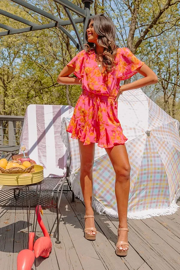 Sassy And Sweet Floral Romper In Neon Pink