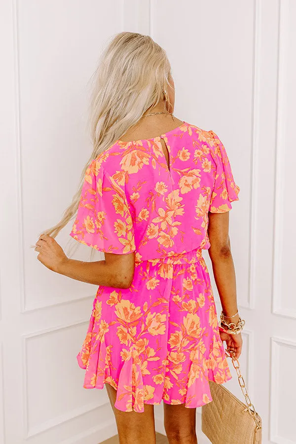 Sassy And Sweet Floral Romper In Neon Pink