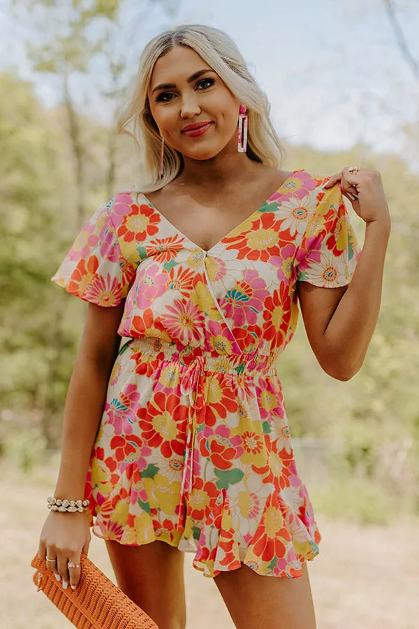 Sassy And Sweet Floral Romper in Tangerine