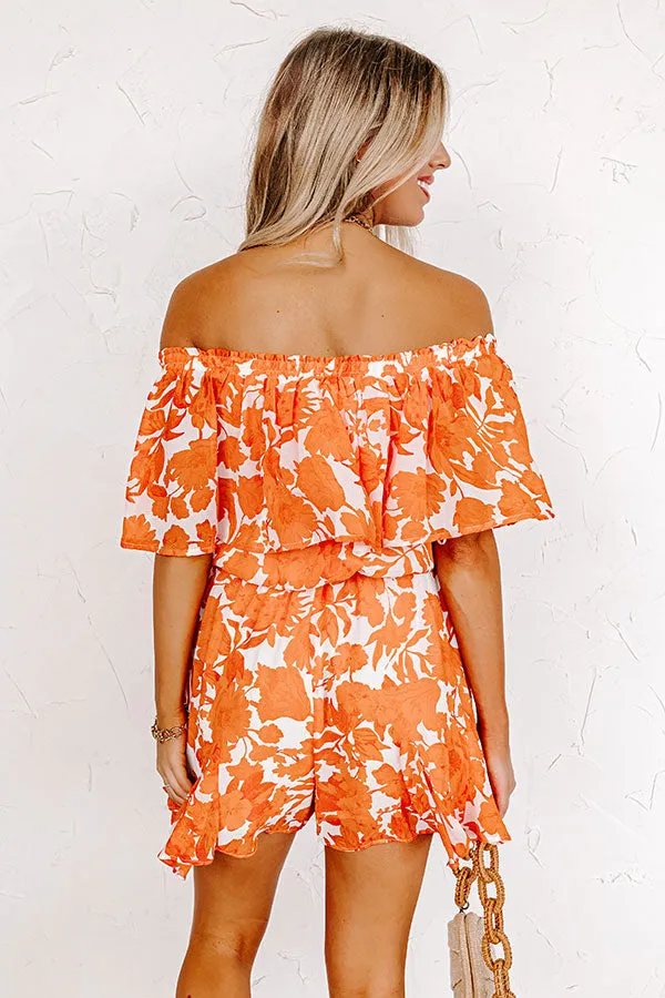 Seas The Moment Floral Romper In Orange