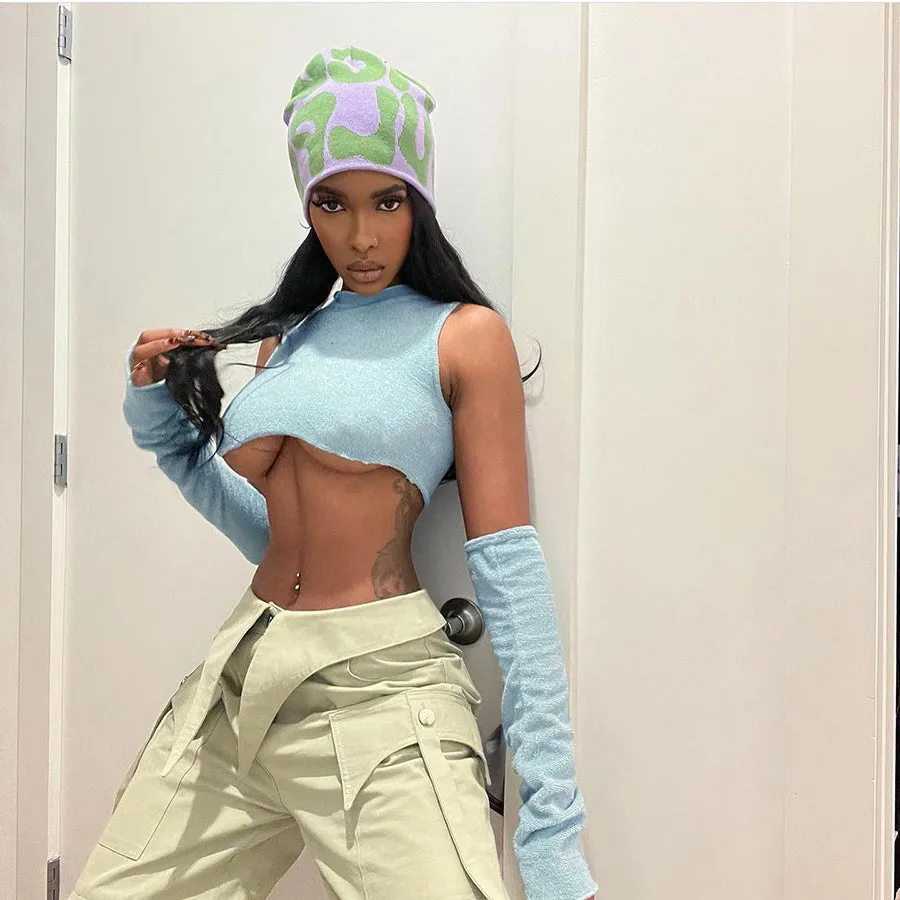 Sexy Round Neck Removable Sleeveless Crop Top