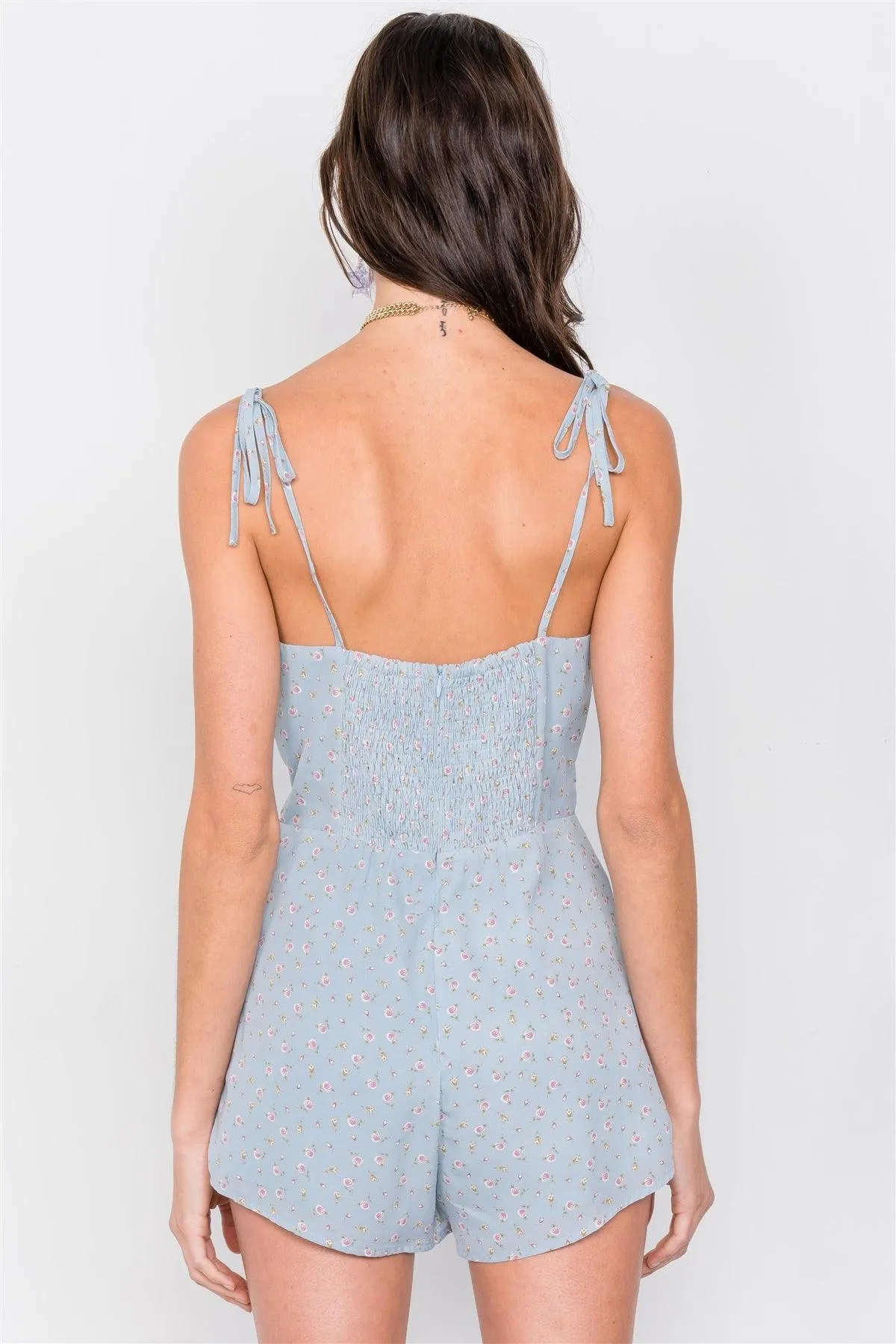 Sky Blue Boho Floral Mini Chic Casual Romper /2-1-1