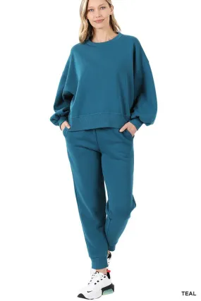 Soft balloon sleeve sweatshirt and pants set