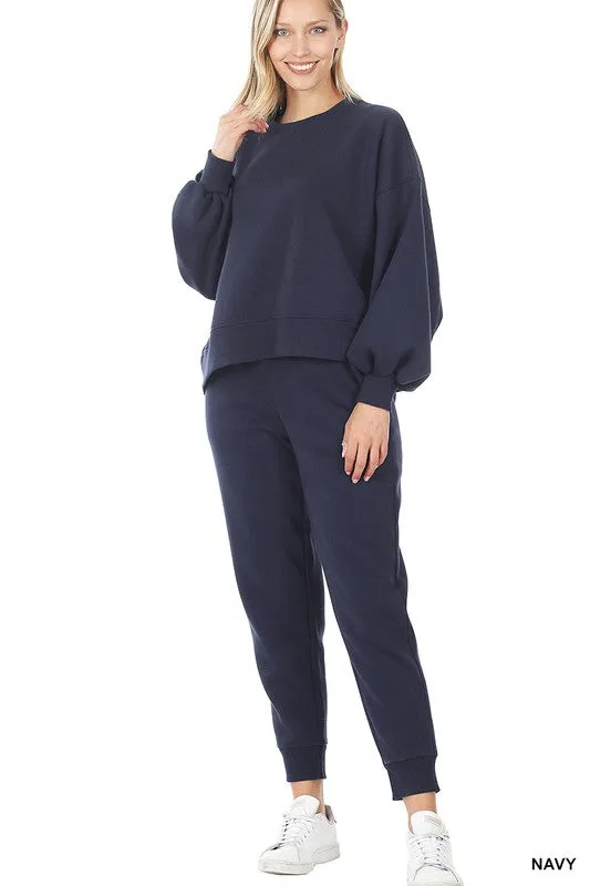 Soft balloon sleeve sweatshirt and pants set