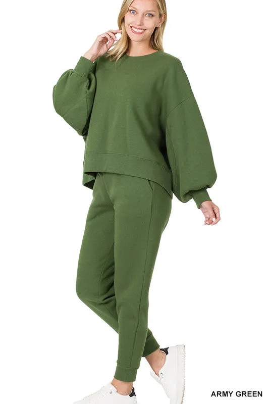 Soft balloon sleeve sweatshirt and pants set