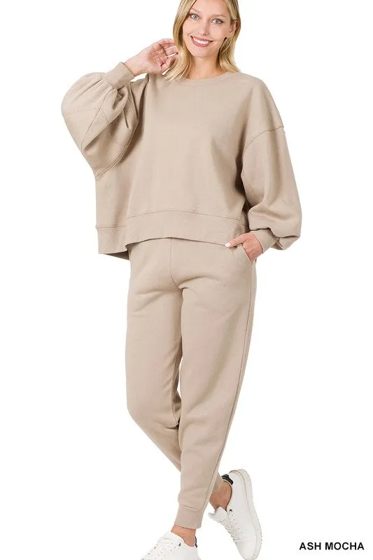 Soft balloon sleeve sweatshirt and pants set