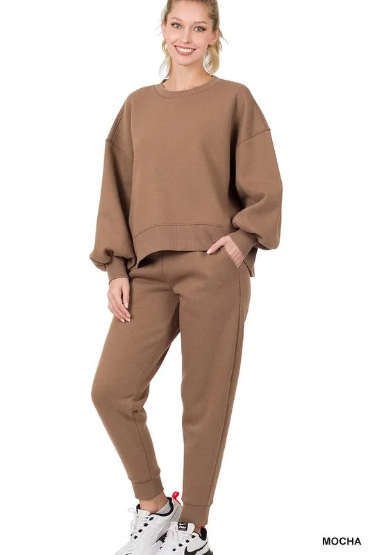 Soft balloon sleeve sweatshirt and pants set