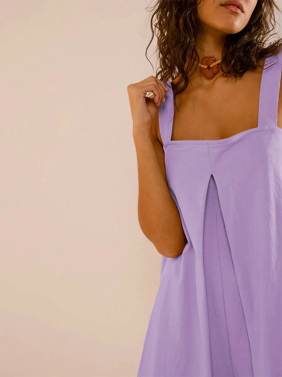 Square Neck Solid Romper - Bib Shorts for Women
