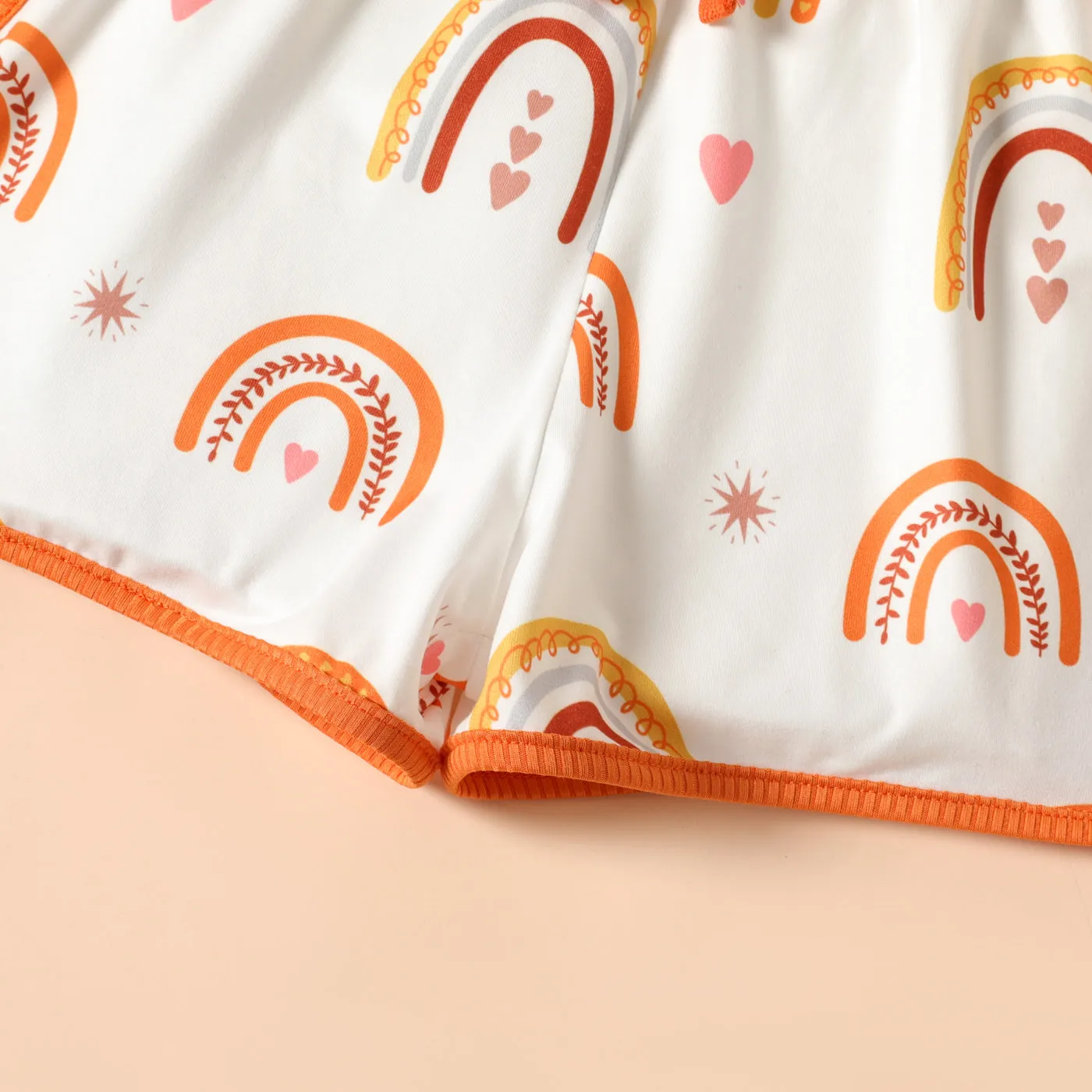 Toddler Girl Rainbow Print Bowknot Design Cami  Romper Jumpsuit Shorts
